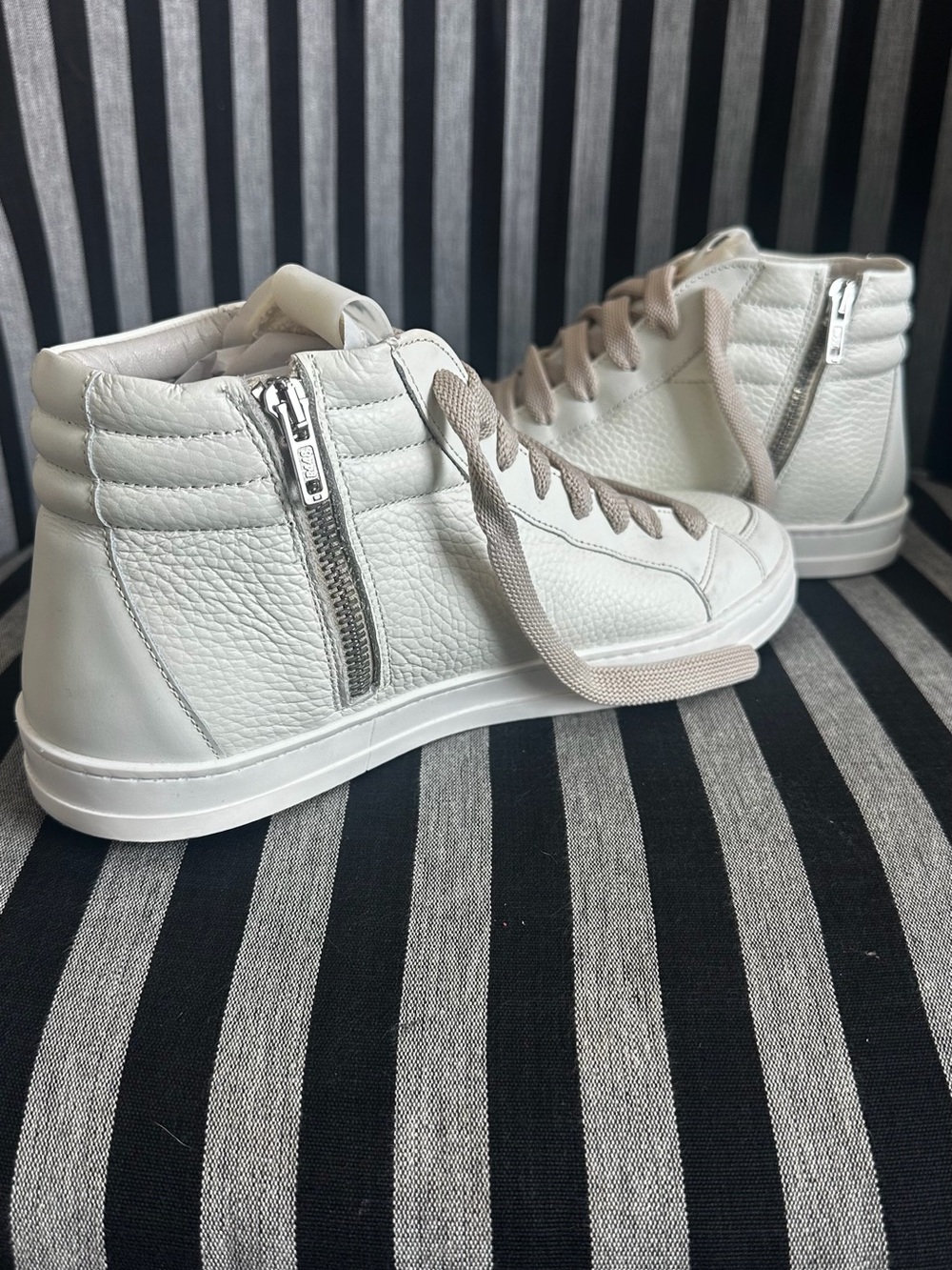 P448 Women’s White High-Top Sneakers with Taupe Laces - Picture 10 of 16
